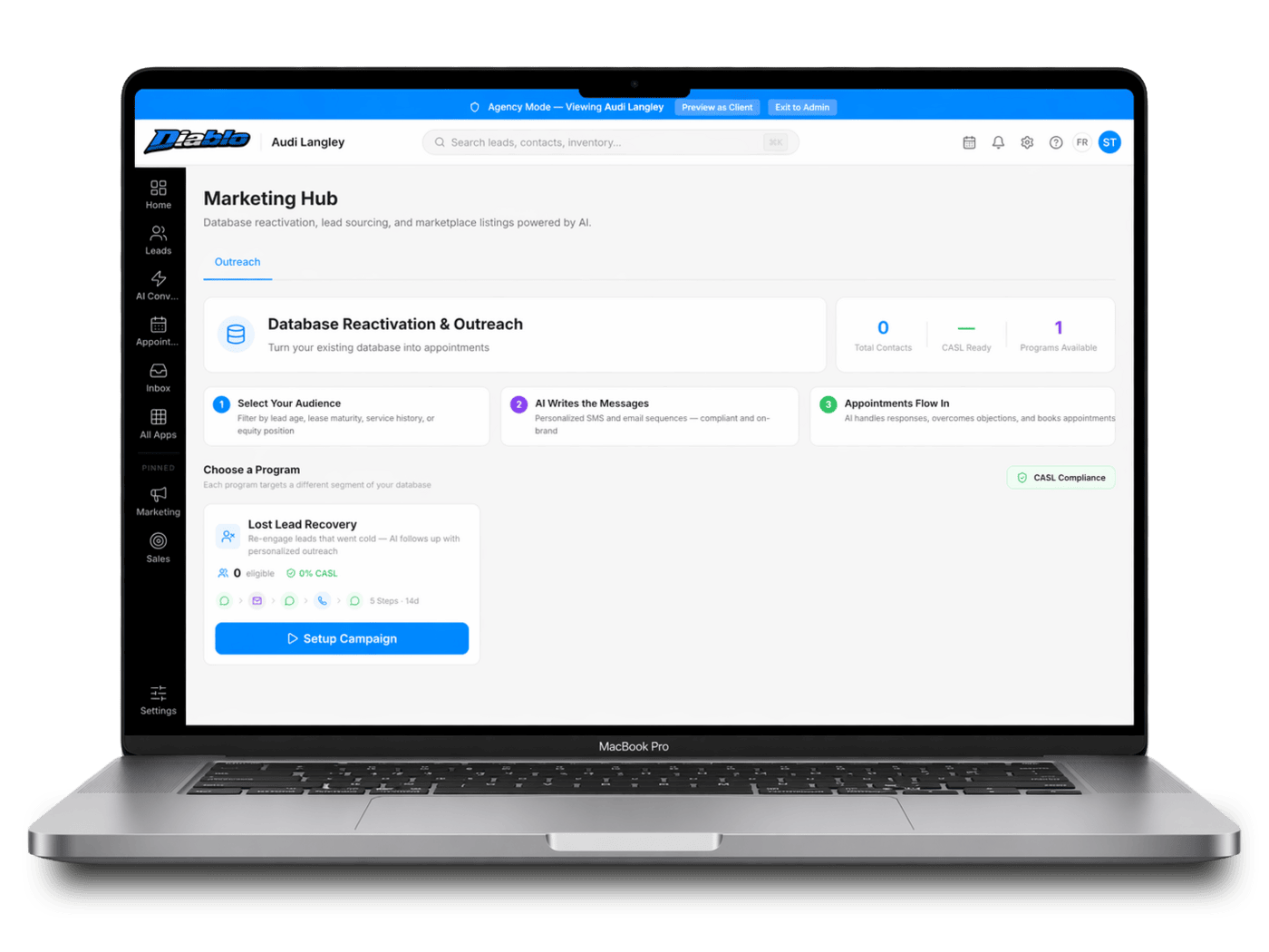 Diablo AI — autonomous sales platform interface